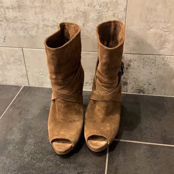 Prada brown peep toe pull on suede boots size 38 - Picture 3 of 10